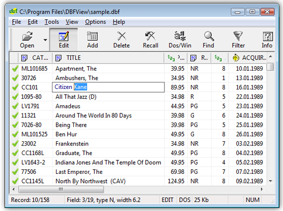 DBF File  Viewer screen shot