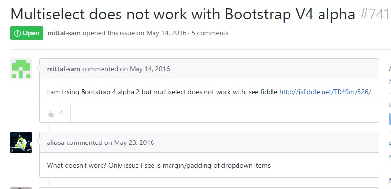 Multiselect does not  operate with Bootstrap V4 alpha